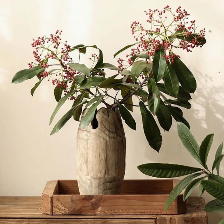 Grand Vase à Fleurs Décoratif en Bois | Forme Cylindrique
