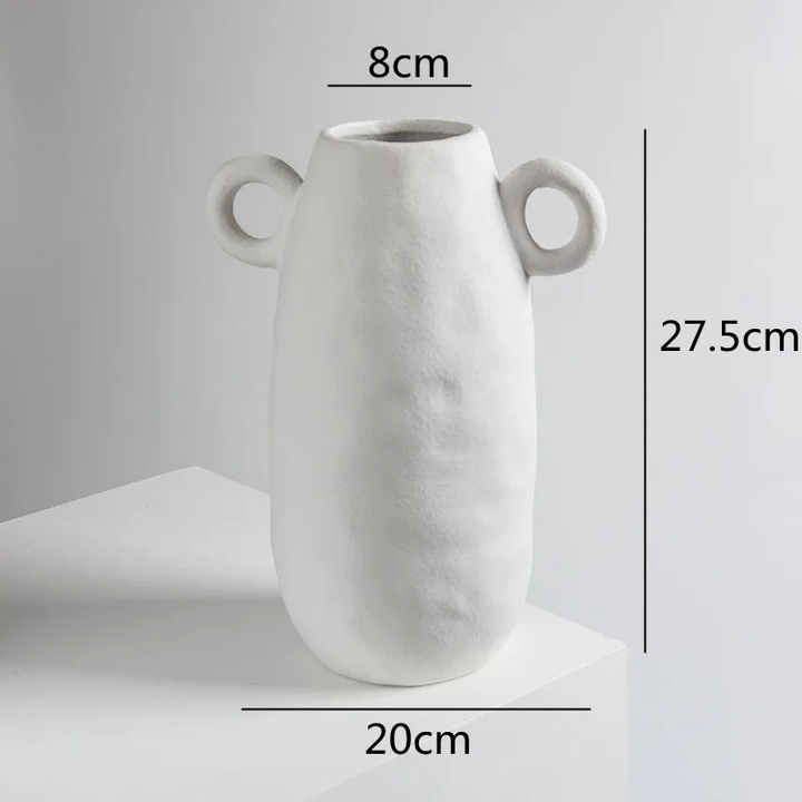 Vase en Céramique Bohème Blanc | Texture Rugueuse et Poignée Design