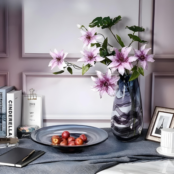 Grand Vase en Verre Transparent à Ondulations Bleutées | Design Décoratif Luxe et Moderne