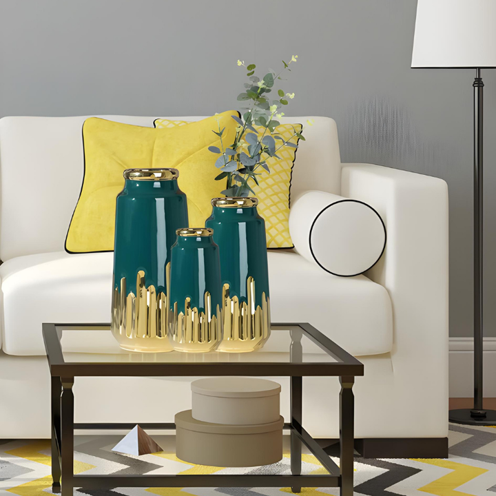 Grand Vase à Fleurs en Céramique | Design Moderne et Finitions Dorées