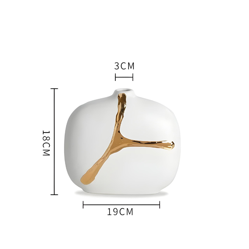 Vase Décoratif Blanc en Céramique | Design Nordique & Détail Doré Sculptural