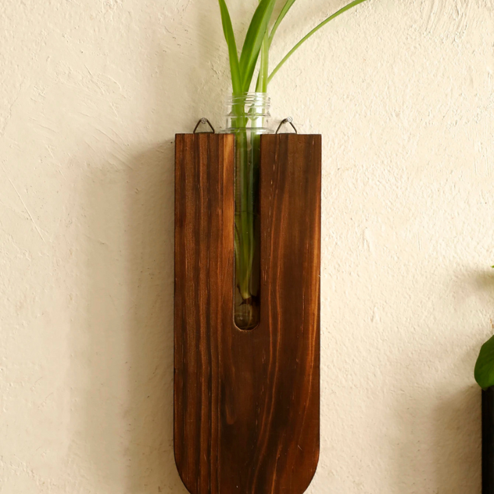 Vase à Fleurs Mural Scandinave Naturelle en Bois de Pin | Design Minimaliste et Décoratif