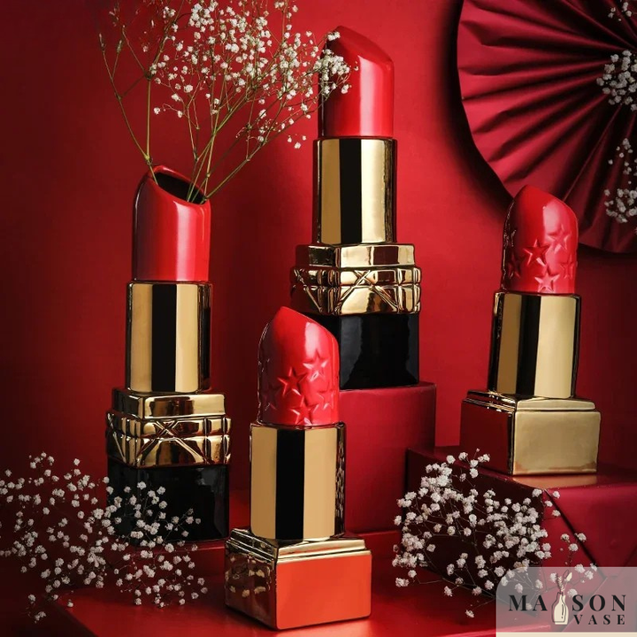 Grand Vase Rouge à Lèvres en Céramique | Décoratif et Moderne