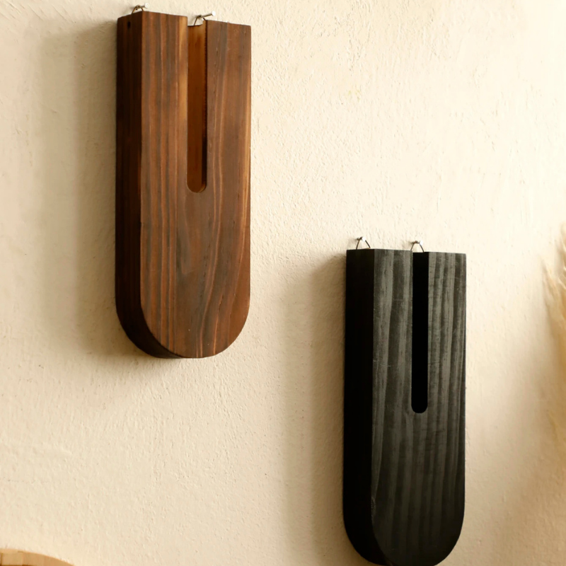 Vase à Fleurs Mural Scandinave Naturelle en Bois de Pin | Design Minimaliste et Décoratif