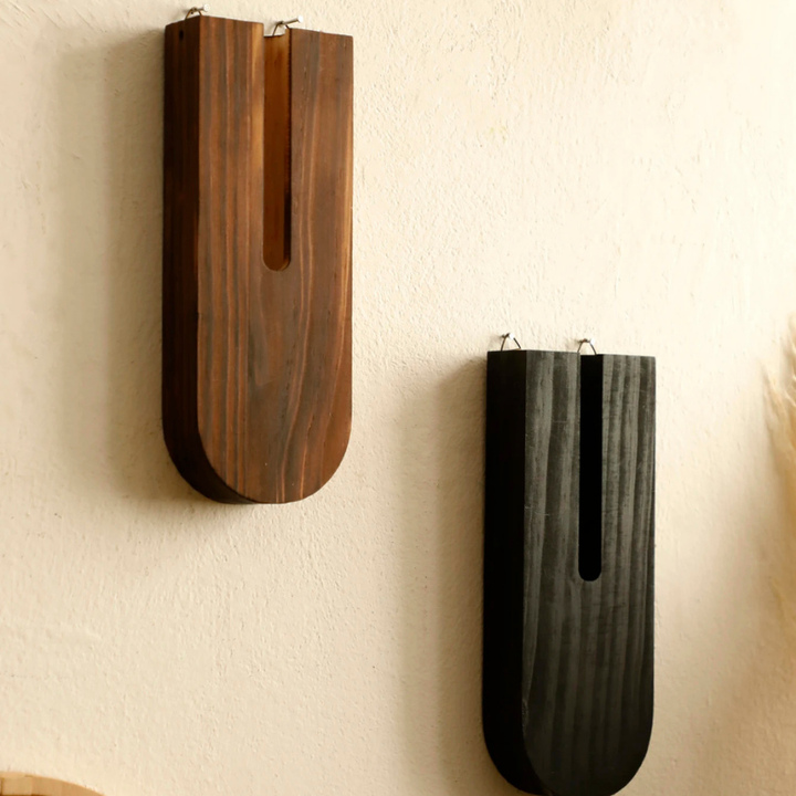 Vase à Fleurs Mural Scandinave Naturelle en Bois de Pin | Design Minimaliste et Décoratif