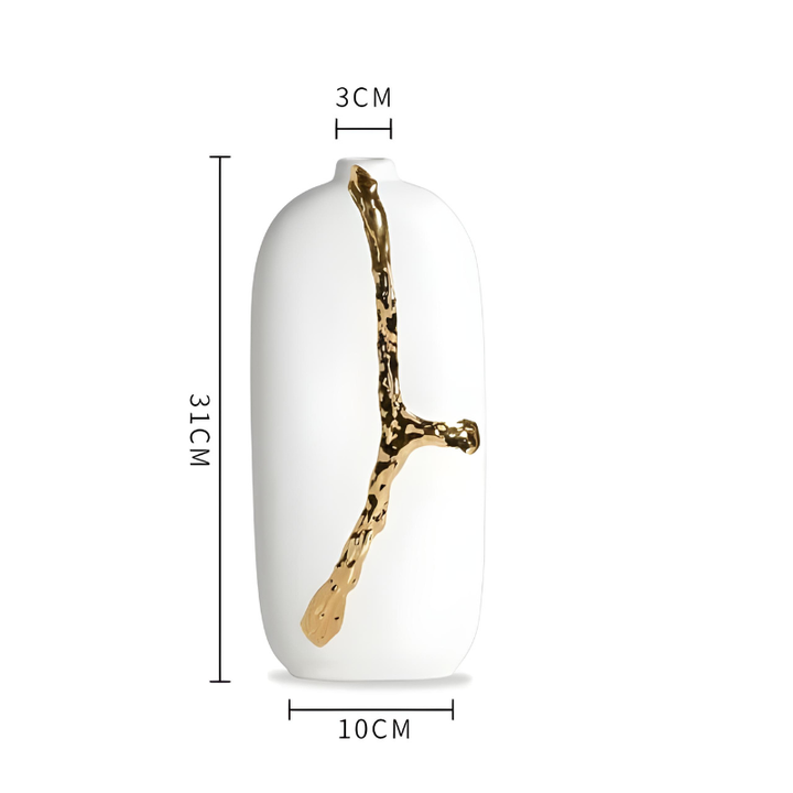 Vase Décoratif Blanc en Céramique | Design Nordique & Détail Doré Sculptural