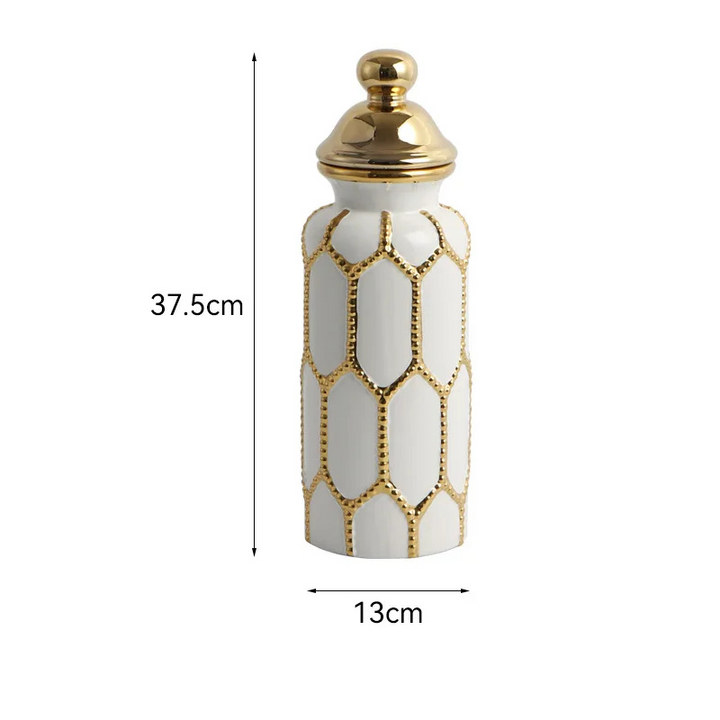 Vase Blanc Prestige | Céramique Élégante et Finition Or Raffinée