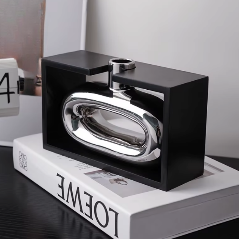 Vase à Fleurs Moderne en Céramique | Design Cadre Argenté Décoratif