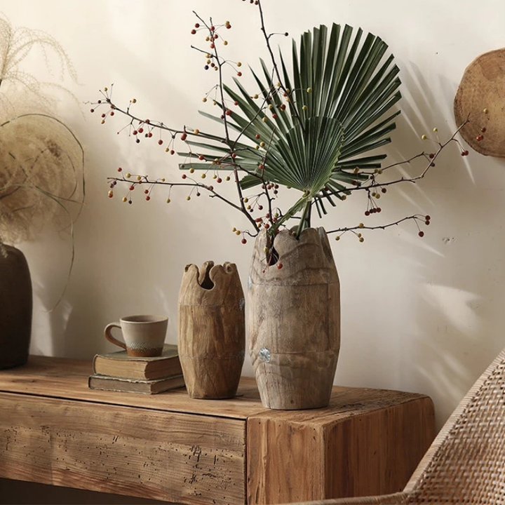 Grand Vase à Fleurs Décoratif en Bois | Forme Cylindrique