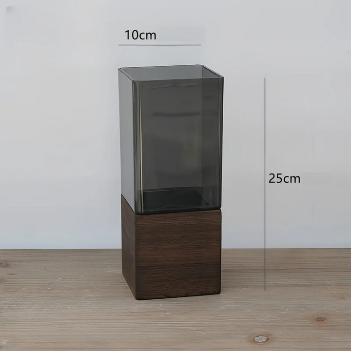 Vase Scandinave Transparent | Base Bois Naturel