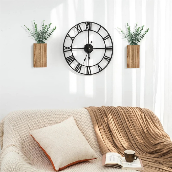 Vase Mural Rustique en Bois Foncé Décoratif avec Eucalyptus Artificiel Inclus