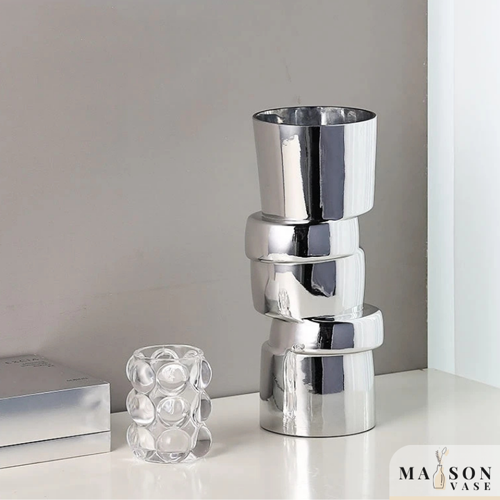 Vase à Fleurs Cylindrique avec Effet Métal Argenté | Moderne, Design et Décoratif