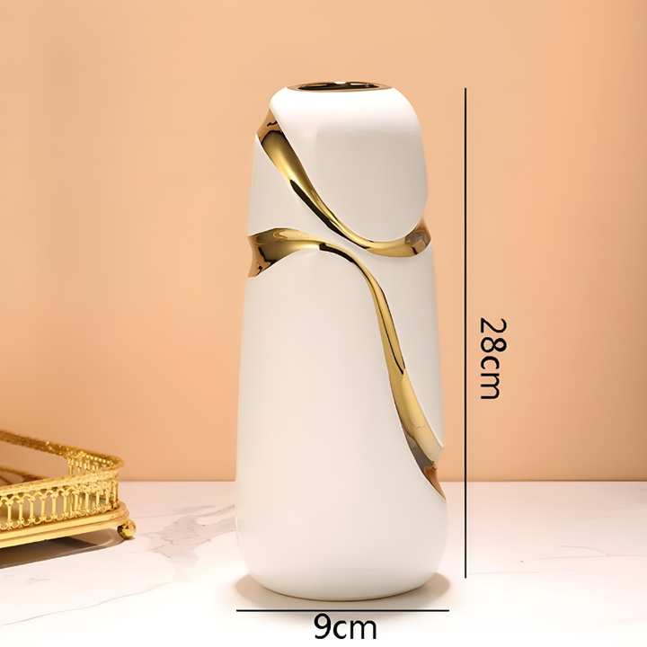 Vase Blanc Décoratif Moderne en Céramique | Finition Plaqué Or Élégante
