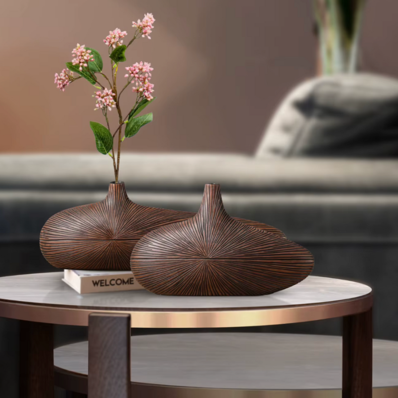 Vase à Fleurs Japonais Ovale Imitation Bois | Design Décoratif Moderne et Minimaliste