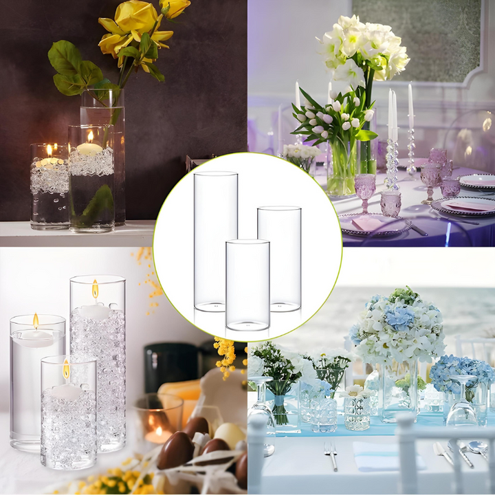 Vase Cylindrique Transparent en Verre | Design Minimaliste et Décoratif