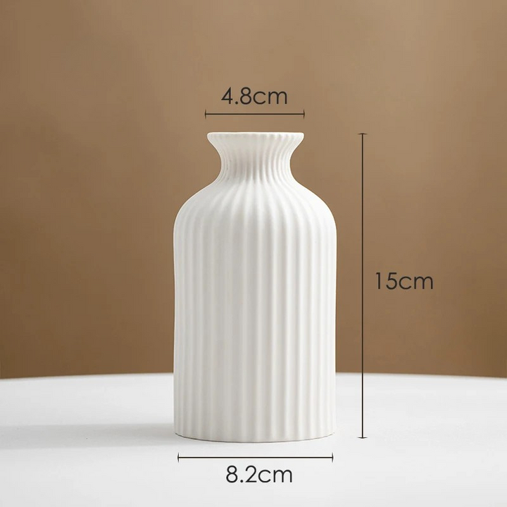 Vase à Fleurs Scandinave Blanc | Céramique Mate Rayée