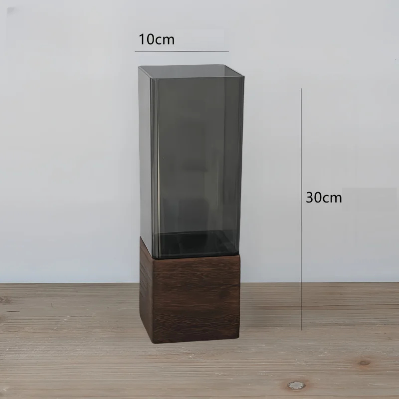 Vase Scandinave Transparent | Base Bois Naturel