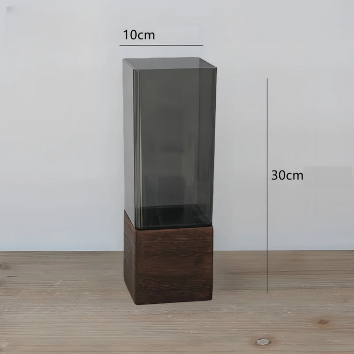 Vase Scandinave Transparent | Base Bois Naturel