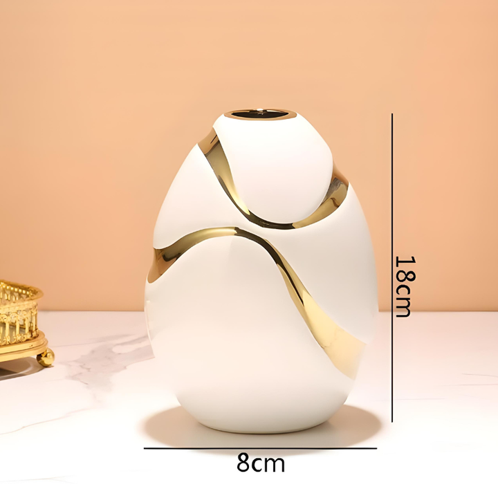 Vase Blanc Décoratif Moderne en Céramique | Finition Plaqué Or Élégante