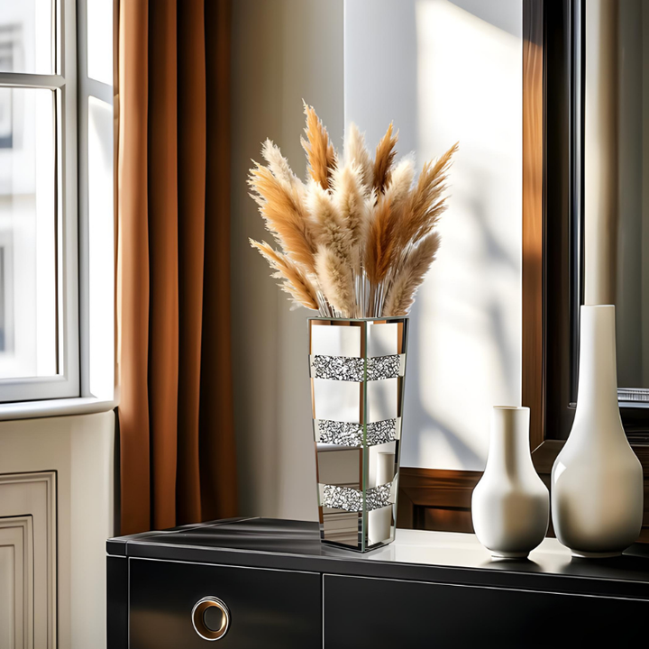Grand Vase de Luxe pour Intérieur Élégant | Design Moderne en Miroir et Cristaux