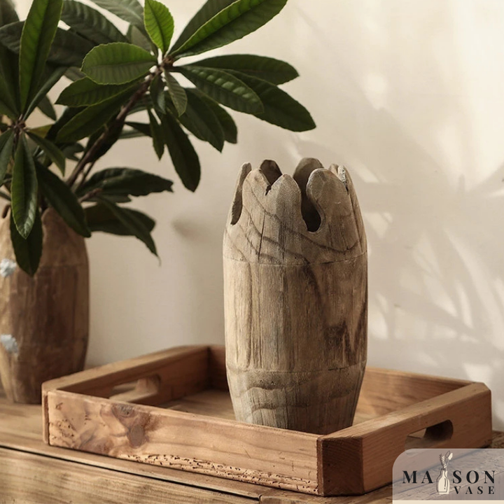 Grand Vase à Fleurs Décoratif en Bois | Forme Cylindrique