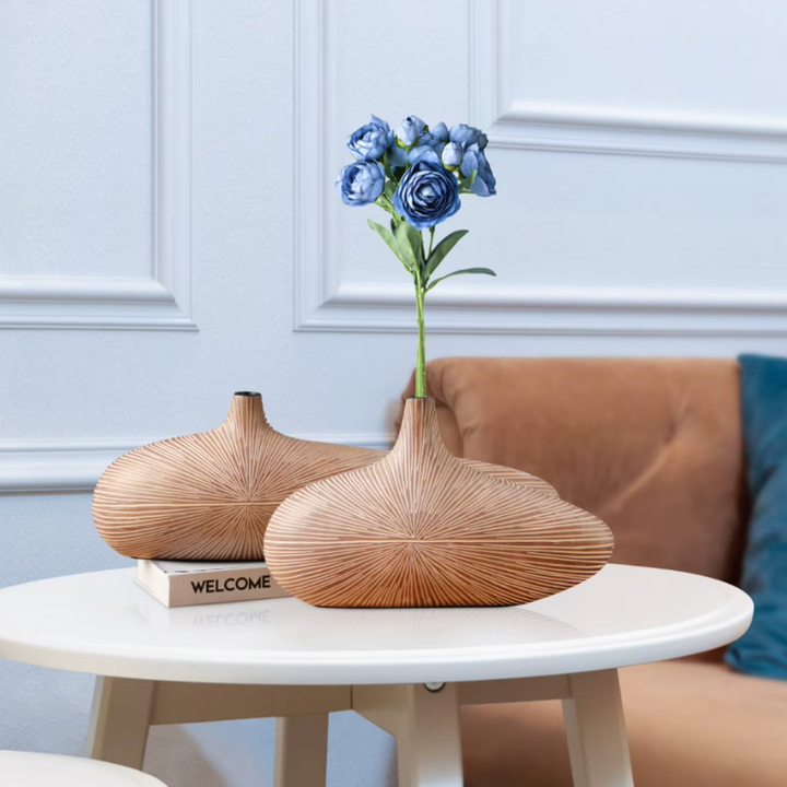 Vase à Fleurs Japonais Ovale Imitation Bois | Design Décoratif Moderne et Minimaliste