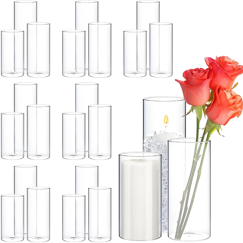 Vase Cylindrique Transparent en Verre | Design Minimaliste et Décoratif