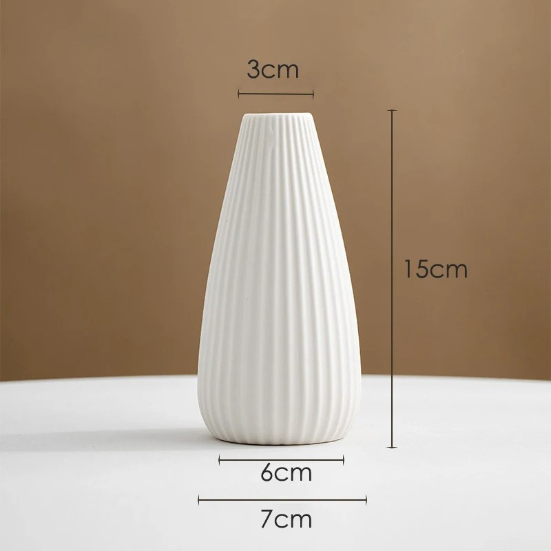 Vase à Fleurs Scandinave Blanc | Céramique Mate Rayée