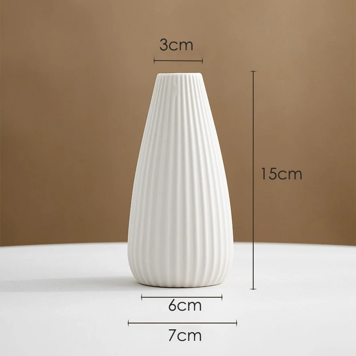 Vase à Fleurs Scandinave Blanc | Céramique Mate Rayée