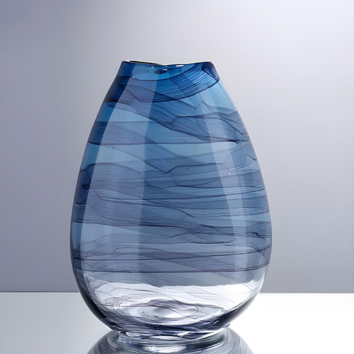Grand Vase en Verre Transparent à Ondulations Bleutées | Design Décoratif Luxe et Moderne