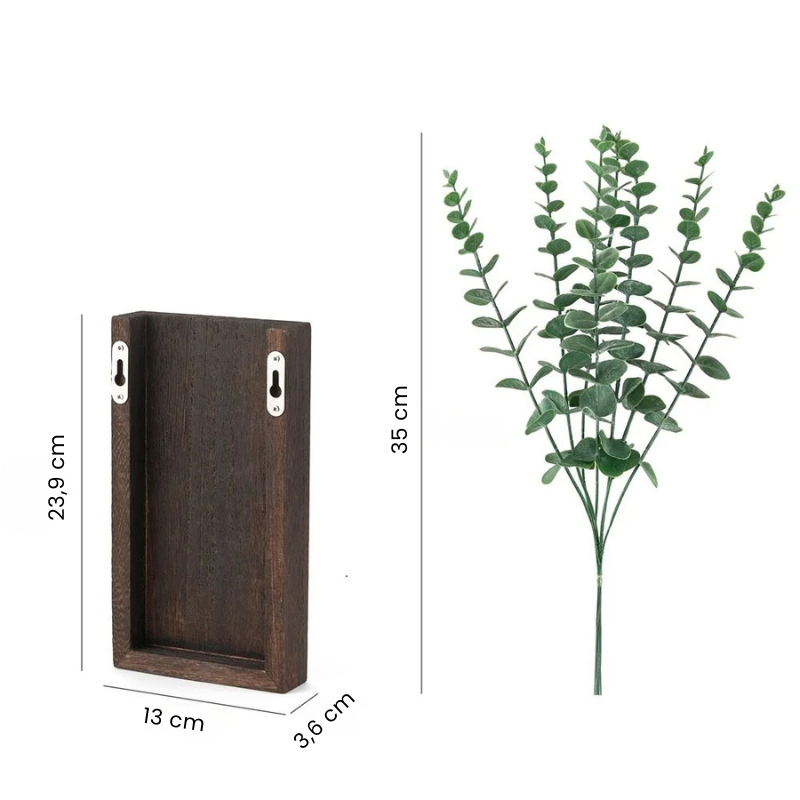 Vase Mural Rustique en Bois Foncé Décoratif avec Eucalyptus Artificiel Inclus