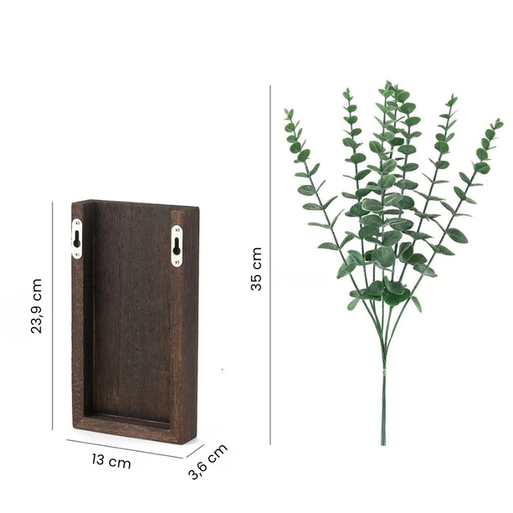 Vase Mural Rustique en Bois Foncé Décoratif avec Eucalyptus Artificiel Inclus