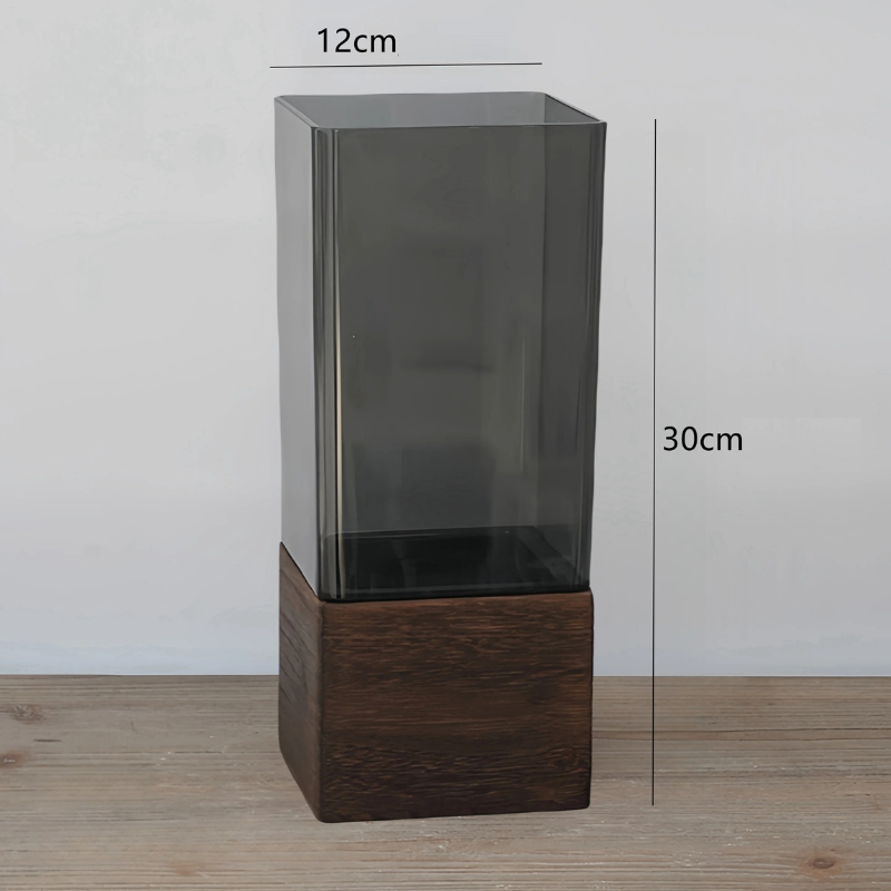 Vase Scandinave Transparent | Base Bois Naturel