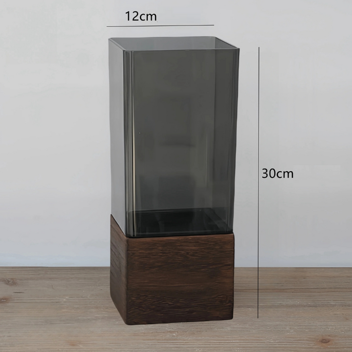 Vase Scandinave Transparent | Base Bois Naturel