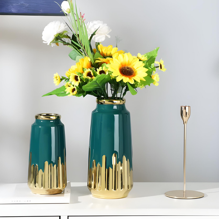 Grand Vase à Fleurs en Céramique | Design Moderne et Finitions Dorées
