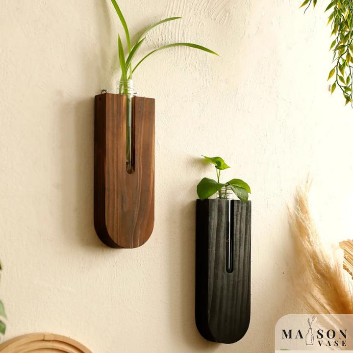Vase à Fleurs Mural Scandinave Naturelle en Bois de Pin | Design Minimaliste et Décoratif