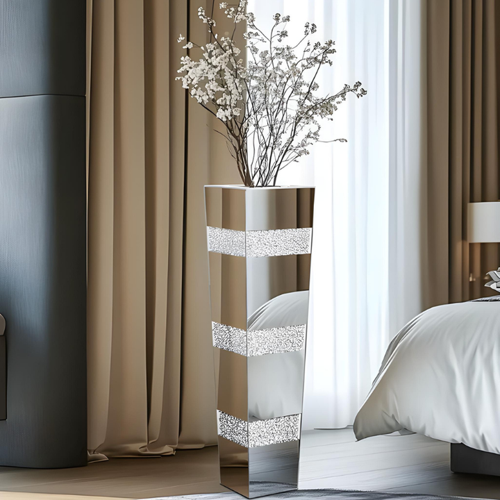 Grand Vase de Luxe pour Intérieur Élégant | Design Moderne en Miroir et Cristaux