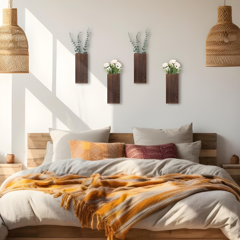 Petit Vase Mural en Bois | Décoratif, Boho, Rustique et Moderne