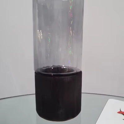 Vase en Verre Noir Cylindrique | Moderne et Décoratif avec Base en Bois Élégante