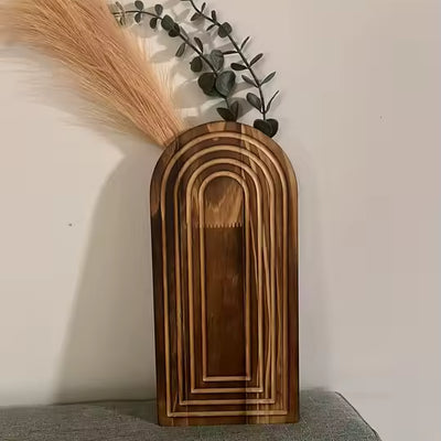 Vase à Fleurs Mural Arqué en Bois Sculpté | Design Boho Moderne et Décoratif
