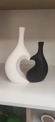 Vase Décoratif Moderne | Duo Céramique Noir et Blanc