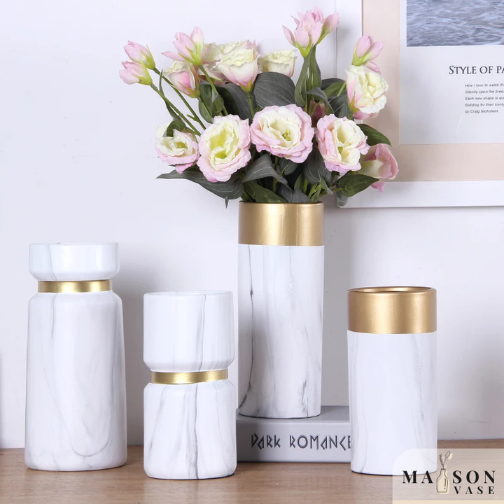 Vase à Fleurs Scandinave Blanc | Effet Marbre