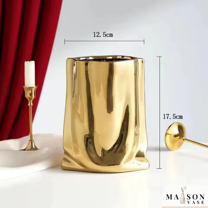 Vase à Fleurs en Céramique Design et Moderne | Effet Métal Ondulé