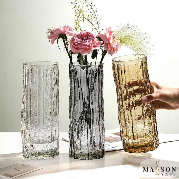Vase à Fleurs en Verre Transparent | Design Glacier Élégant