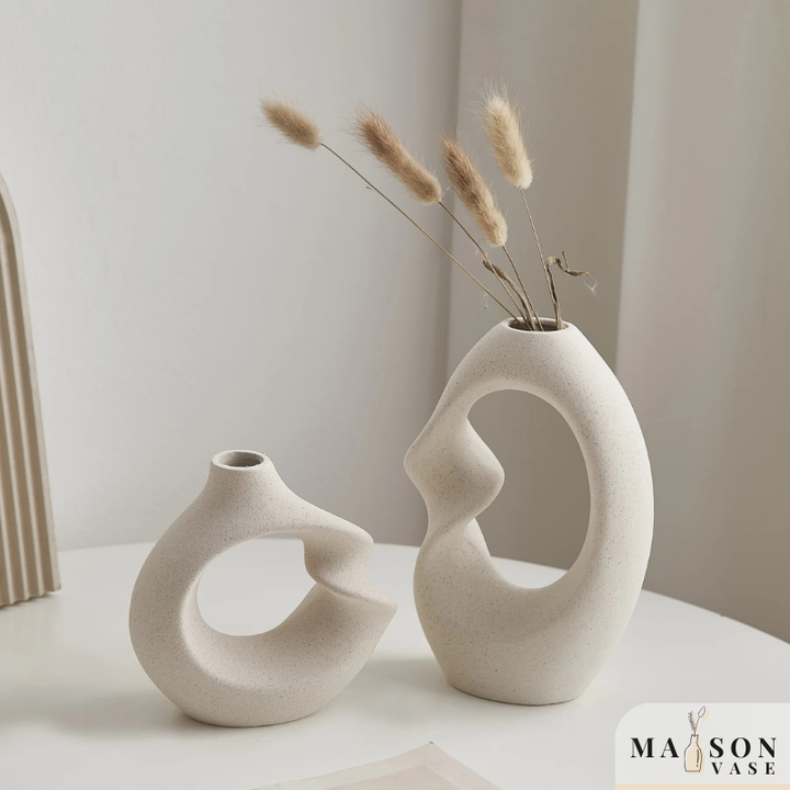 Ensemble de Deux Petits Vases Pampa Blanc Scandinave | Minimalistes et Épurés