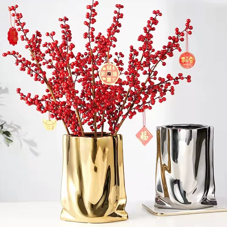 Vase à Fleurs en Céramique Design et Moderne | Effet Métal Ondulé