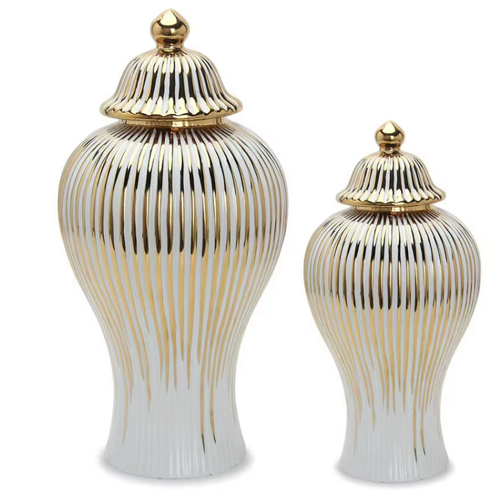 Vase Blanc Luxueux | Céramique Dorée et Élégant