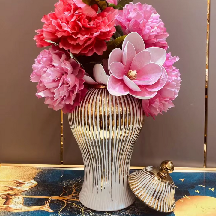 Vase Blanc Luxueux | Céramique Dorée et Élégant