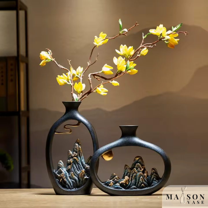 Vase Soliflore Décoratif Chinois | Sculpture Montagne en Résine