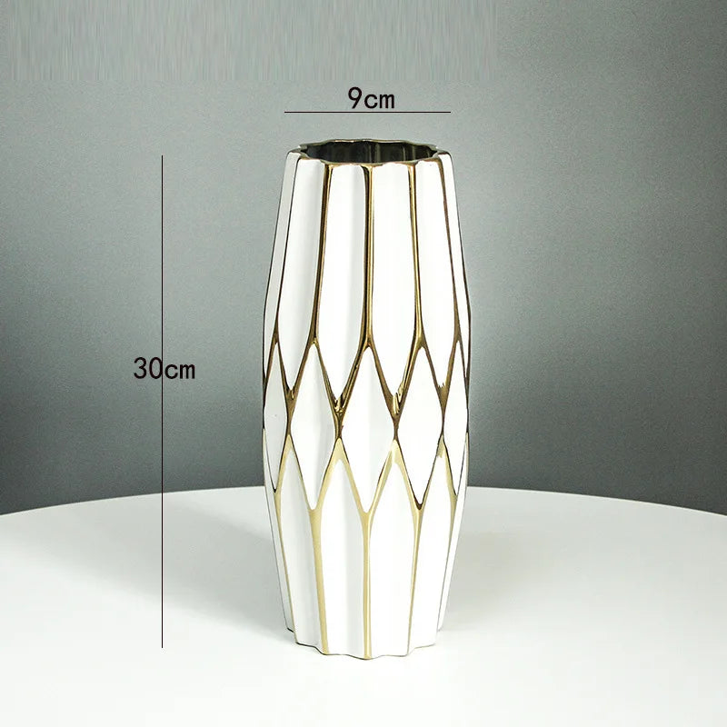 Vase à Fleurs Nordique Blanc | Céramique et Dorures Élégantes